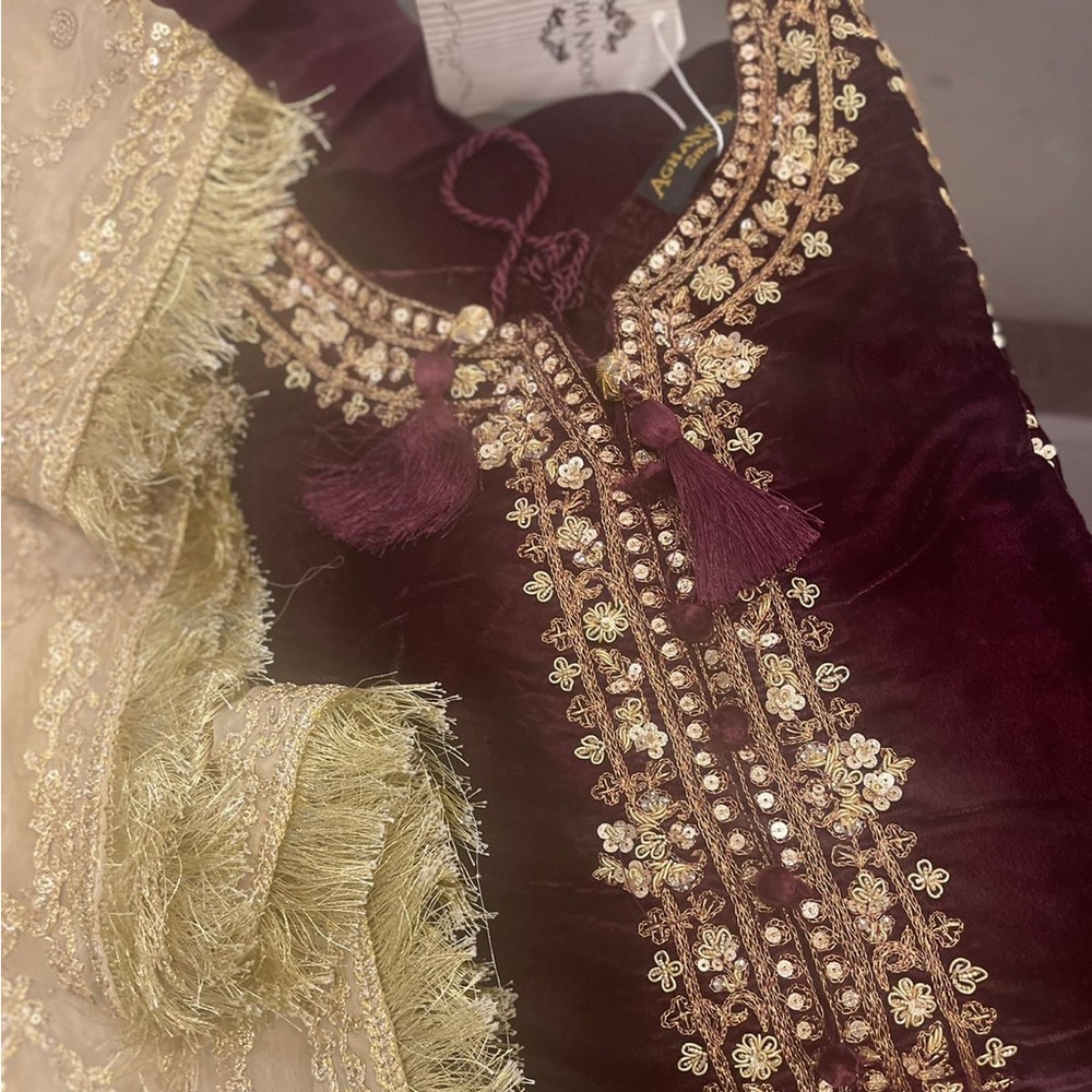 Original Aghanoor kurta with dupatta and pant mehroon